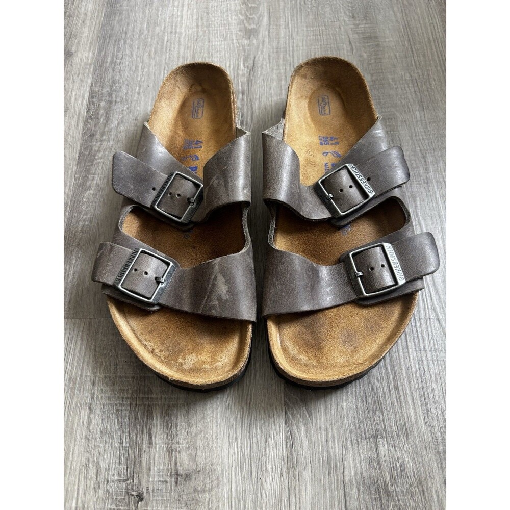 Birkenstock Arizona Soft Footbed Iron Leather Two Strap  Sandals size 41 L10 M8